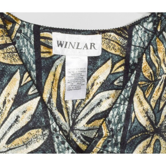 Winlar Kaftan Dark Teal Green Gold Black Geometric Leaves Muumuu One Size - Picture 3 of 3